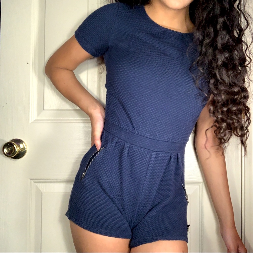 cute dark blue summer one piece suit